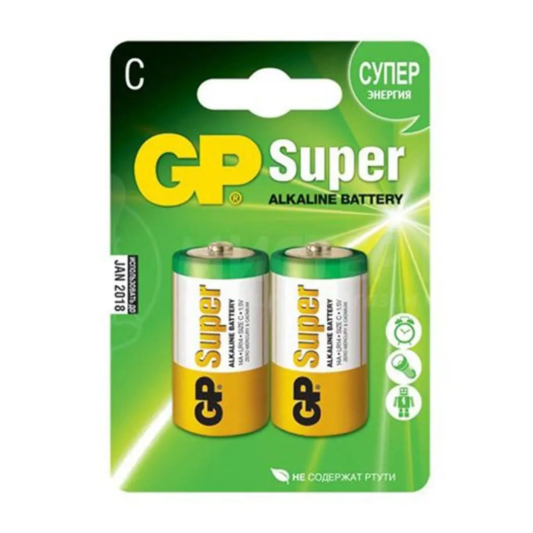 ЭЛМАКС - Батарейка щелочная GP LR14 (C) Super Alkaline 1.5В бл/2 (14A-CR2) элмакс, электротехника, кабель, светотехника, elmax.pro