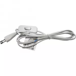 ЭЛМАКС - Сетевой шнур (с выключателем) белый, 2м, DM107, артикул 41150 элмакс, электротехника, кабель, светотехника, elmax.pro