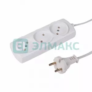 ЭЛМАКС - Удлинитель 3 гнезда 1.5 м 2х0,75 мм² б/з STANDART белый PROCONNECT элмакс, электротехника, кабель, светотехника, elmax.pro