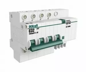 Выключатель автоматический дифференциальный АВДТ 4п 32А 30мА тип AC С 4.5кА ДИФ-101 DEKraft