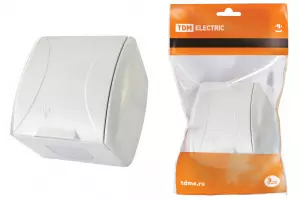 ЭЛМАКС - Розетка 2П+3 открытой установки IP54 16А с крышкой белая "Селигер" TDM элмакс, электротехника, кабель, светотехника, elmax.pro