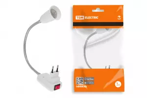 ЭЛМАКС - Переходник вилка-Е27 гибкий 300мм с выключателем, белый, TDM элмакс, электротехника, кабель, светотехника, elmax.pro
