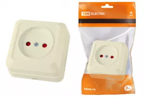 ЭЛМАКС - Розетка 2П открытой установки с з/ш IP20 10А, слоновая кость "Ладога" TDM элмакс, электротехника, кабель, светотехника, elmax.pro