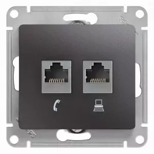ЭЛМАКС - GLOSSA РОЗЕТКА двойная RJ11+RJ45, кат.5E,механизм, ГРАФИТ элмакс, электротехника, кабель, светотехника, elmax.pro