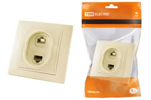 ЭЛМАКС - Розетка телефонная RJ11 + компьютерная RJ45 сл. кость "Таймыр" TDM элмакс, электротехника, кабель, светотехника, elmax.pro