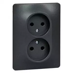ЭЛМАКС - GLOSSA РОЗЕТКА двойная без заземления,16А, в сборе, АНТРАЦИТ элмакс, электротехника, кабель, светотехника, elmax.pro