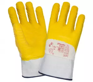 Перчатки хб основа Jersey с частичным покрытием 100% латексом желтого цвета, манжет крага, р-р 10