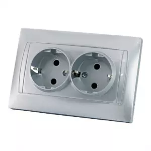 ЭЛМАКС - Розетка двойная 2П+З 16А 250В серебр. металлик "Лама" TDM элмакс, электротехника, кабель, светотехника, elmax.pro