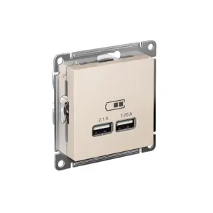 ЭЛМАКС - ATLASDESIGN USB РОЗЕТКА, 5В, 1 порт x 2,1 А, 2 порта х 1,05 А, механизм, БЕЖЕВЫЙ элмакс, электротехника, кабель, светотехника, elmax.pro