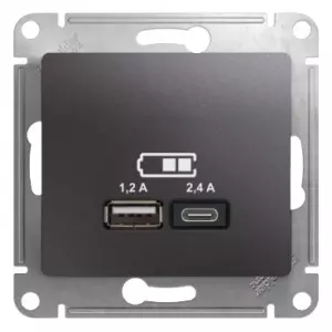 GLOSSA USB РОЗЕТКА А+С, 5В/2,4А, 2х5В/1,2 А, механизм, ГРАФИТ GLOSSA USB РОЗЕТКА А+С, 5В/2,4А, 2х5В/1,2 А, механизм, ГРАФИТ