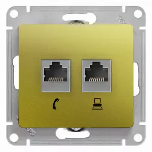 ЭЛМАКС - GLOSSA РОЗЕТКА двойная RJ11+RJ45, кат.5E,механизм, ФИСТАШКОВЫЙ элмакс, электротехника, кабель, светотехника, elmax.pro