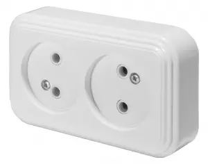 ЭЛМАКС - Розетка 2-местная без заземляющего контакта, 250В, 16А, IP20, PST16-30-20 (RA 16-237-Б), белый элмакс, электротехника, кабель, светотехника, elmax.pro