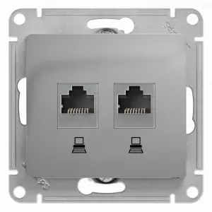 ЭЛМАКС - GLOSSA РОЗЕТКА двойная компьютерная RJ45+RJ45, кат.5E, механизм, АЛЮМИНИЙ элмакс, электротехника, кабель, светотехника, elmax.pro