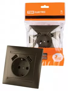 ЭЛМАКС - Розетка 2П+З 16А 250В + 2 USB порта 2,1А 5В бронза "Лама" TDM элмакс, электротехника, кабель, светотехника, elmax.pro