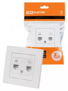 ЭЛМАКС - Розетка телефонная RJ11 + компьютерная RJ45 белая "Сенеж" TDM элмакс, электротехника, кабель, светотехника, elmax.pro