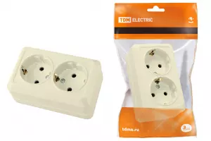 ЭЛМАКС - Розетка двойная 2П+3 открытой установки IP20 16А, сл. кость "Ладога" TDM элмакс, электротехника, кабель, светотехника, elmax.pro