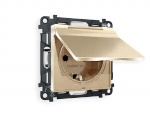 ЭЛМАКС - Комплект механизма электрической розетки ALFA MA608010 Шампань 16A-250V 50Hz 2P+E с заземлением, што элмакс, электротехника, кабель, светотехника, elmax.pro