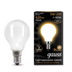 ЭЛМАКС - Лампа Gauss LED Filament Globe OPAL E14 5W 2700K 1/10/50 элмакс, электротехника, кабель, светотехника, elmax.pro
