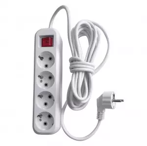 ЭЛМАКС - Удлинитель четырехместный с/з с выключателем, 3x0,75, 2м, серия Home, HM03-41-02 (У10А-003), белый элмакс, электротехника, кабель, светотехника, elmax.pro