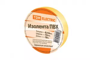 ЭЛМАКС - Изолента ПВХ 0,13*15мм Желтая 10м TDM элмакс, электротехника, кабель, светотехника, elmax.pro