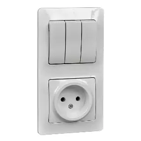 ЭЛМАКС - GLOSSA БЛОК: РОЗЕТКА + 3кл. ВЫКЛЮЧАТЕЛЬ БЕЛЫЙ элмакс, электротехника, кабель, светотехника, elmax.pro