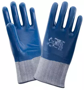 Перчатки плотный трикотаж из нейлона/полиэстера с полным тяжелым нитриловым покрытием и широким защитным манжетом, р-р 11