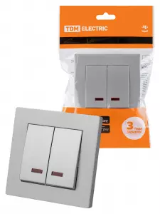 ЭЛМАКС - Выключатель 2 кл. с подсветкой 10А серебр. металлик "Сенеж" TDM элмакс, электротехника, кабель, светотехника, elmax.pro