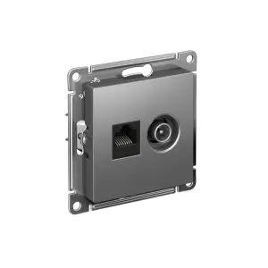 ЭЛМАКС - ATLASDESIGN РОЗЕТКА двойная ТВ + компьютерная RJ45, кат. 5Е, СТАЛЬ элмакс, электротехника, кабель, светотехника, elmax.pro