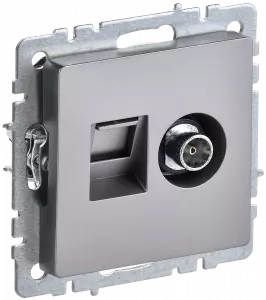 ЭЛМАКС - BRITE Роз. двойная TV+RJ45 кат.5E РТВ/РК12-БрС сталь IEK элмакс, электротехника, кабель, светотехника, elmax.pro