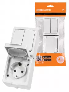 ЭЛМАКС - Блок (вертикальный) выключатель 2-кл. + розетка 2П+З с з/ш БКВР IP54 белый "Вуокса" TDM элмакс, электротехника, кабель, светотехника, elmax.pro