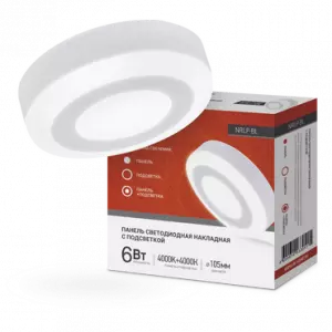 ЭЛМАКС - Панель светодиодная накладная круглая NRLP-BL 6Вт 230В 4000К 350Лм 105мм с подсветкой белая IP20 IN  элмакс, электротехника, кабель, светотехника, elmax.pro