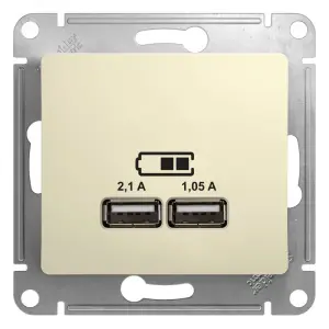 ЭЛМАКС - GLOSSA USB РОЗЕТКА, 5В/2100мА, 2х5В/1050мА, механизм, БЕЖЕВЫЙ элмакс, электротехника, кабель, светотехника, elmax.pro