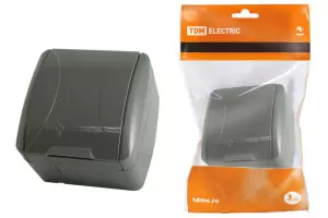 ЭЛМАКС - Розетка 2П+3 открытой установки IP54 16А с крышкой серая "Селигер" TDM элмакс, электротехника, кабель, светотехника, elmax.pro