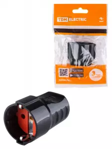 ЭЛМАКС - Кабельная розетка рифленая 2П+З 16А 250B черная TDM элмакс, электротехника, кабель, светотехника, elmax.pro