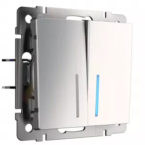 ЭЛМАКС - W1120102/ Выключатель двухклавишный с подсветкой (глянцевый никель) элмакс, электротехника, кабель, светотехника, elmax.pro