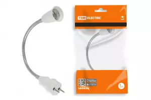 ЭЛМАКС - Переходник вилка-Е27 гибкий 300мм, белый, TDM элмакс, электротехника, кабель, светотехника, elmax.pro