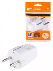 ЭЛМАКС - Вилка прямая с/з белая c перфорацией 10А 250В TDM элмакс, электротехника, кабель, светотехника, elmax.pro