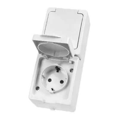 ЭЛМАКС - Розетка двойная 2П+З (вертикальная) открытой установки IP54 16А белая "Вуокса" TDM элмакс, электротехника, кабель, светотехника, elmax.pro