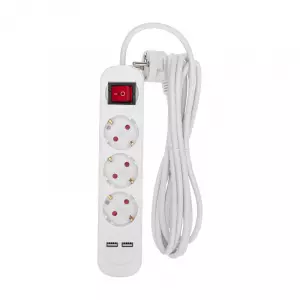 ЭЛМАКС - Удлинитель STANDARD 3 гнезда, 3м, 3х1,0мм², с/з, с выключателем, 2 USB, белый REXANT элмакс, электротехника, кабель, светотехника, elmax.pro