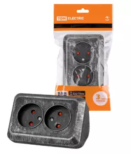 ЭЛМАКС - Розетка угловая двойная 2П открытой установки с з/ш IP20 250В 10А серебро "Ладога" TDM элмакс, электротехника, кабель, светотехника, elmax.pro