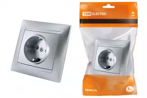 ЭЛМАКС - Розетка 2П+З 16А 250В с защ. шт. серебр. металлик "Лама" TDM элмакс, электротехника, кабель, светотехника, elmax.pro