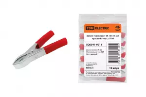 ЭЛМАКС - Зажим "крокодил" ЗК 15А 75мм красный (10шт) TDM элмакс, электротехника, кабель, светотехника, elmax.pro