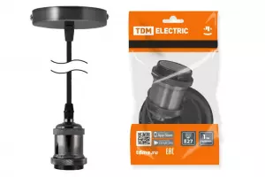 ЭЛМАКС - Патрон Е27 с подвесом 1 м, металлический "Лофт", черный TDM элмакс, электротехника, кабель, светотехника, elmax.pro