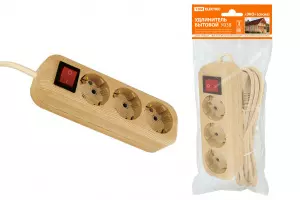 ЭЛМАКС - Удлинитель бытовой У03В выключатель, 3 гнезда, 5метров,2П+3, ПВС 3х1мм2 "Эко" (сосна) 16А/250В TDM элмакс, электротехника, кабель, светотехника, elmax.pro