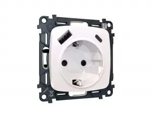 ЭЛМАКС - Комплект механизма электрической розетки OMEGA MO210010 Жемчуг 2USB A+C 20W 3000mA (быстрая зарядка) элмакс, электротехника, кабель, светотехника, elmax.pro