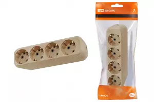 ЭЛМАКС - Колодка розеточная 4 гнезда 2П+3 16А 250В "Эко" (сосна) TDM элмакс, электротехника, кабель, светотехника, elmax.pro