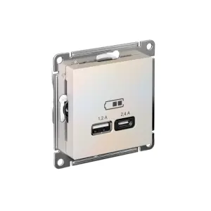 ЭЛМАКС - ATLASDESIGN USB РОЗЕТКА А+С, 5В/2,4А, 2х5В/1,2А, механизм, ЖЕМЧУГ элмакс, электротехника, кабель, светотехника, elmax.pro