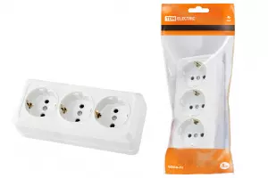 ЭЛМАКС - Розетка 3-х местная горизонтальная 2П+3 открытой установки IP20 16A белая "Ладога" TDM элмакс, электротехника, кабель, светотехника, elmax.pro