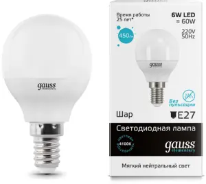 ЭЛМАКС - Лампа Gauss LED Elementary Globe 6W E14 4100K 1/10/50 элмакс, электротехника, кабель, светотехника, elmax.pro