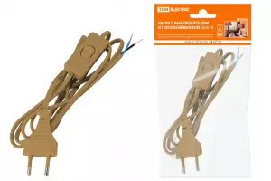 ЭЛМАКС - Шнур с выключателем и плоской вилкой ШУ01В ШВВП 2х0,75мм2 2м. бронза TDM элмакс, электротехника, кабель, светотехника, elmax.pro